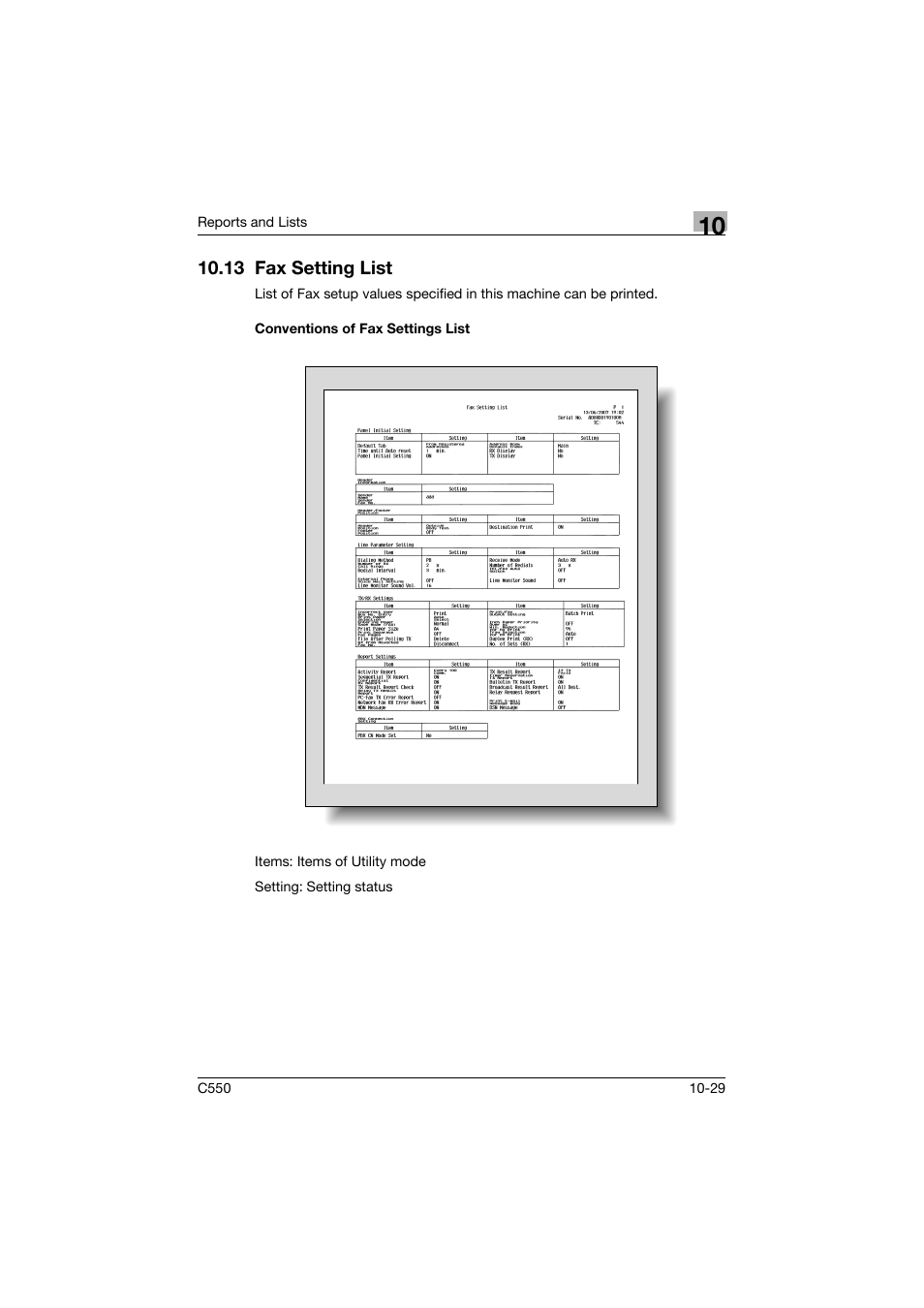 13 fax setting list, Conventions of fax settings list, 13 fax setting list -29 | Conventions of fax settings list -29 | Konica Minolta bizhub C550 User Manual | Page 384 / 403