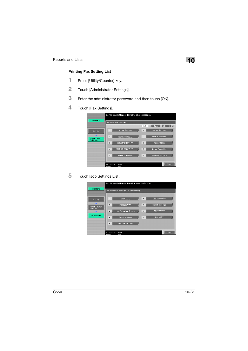 Printing fax setting list, Printing fax setting list -31 | Konica Minolta bizhub C550 User Manual | Page 386 / 403