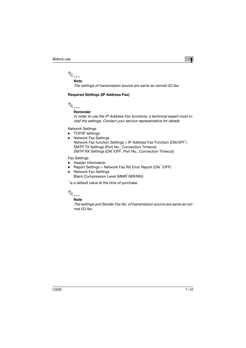 Required settings (ip address fax), Required settings (ip address fax) -12 | Konica Minolta bizhub C550 User Manual | Page 41 / 403