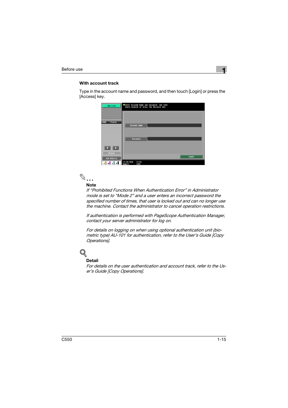 With account track, With account track -15 | Konica Minolta bizhub C550 User Manual | Page 44 / 403