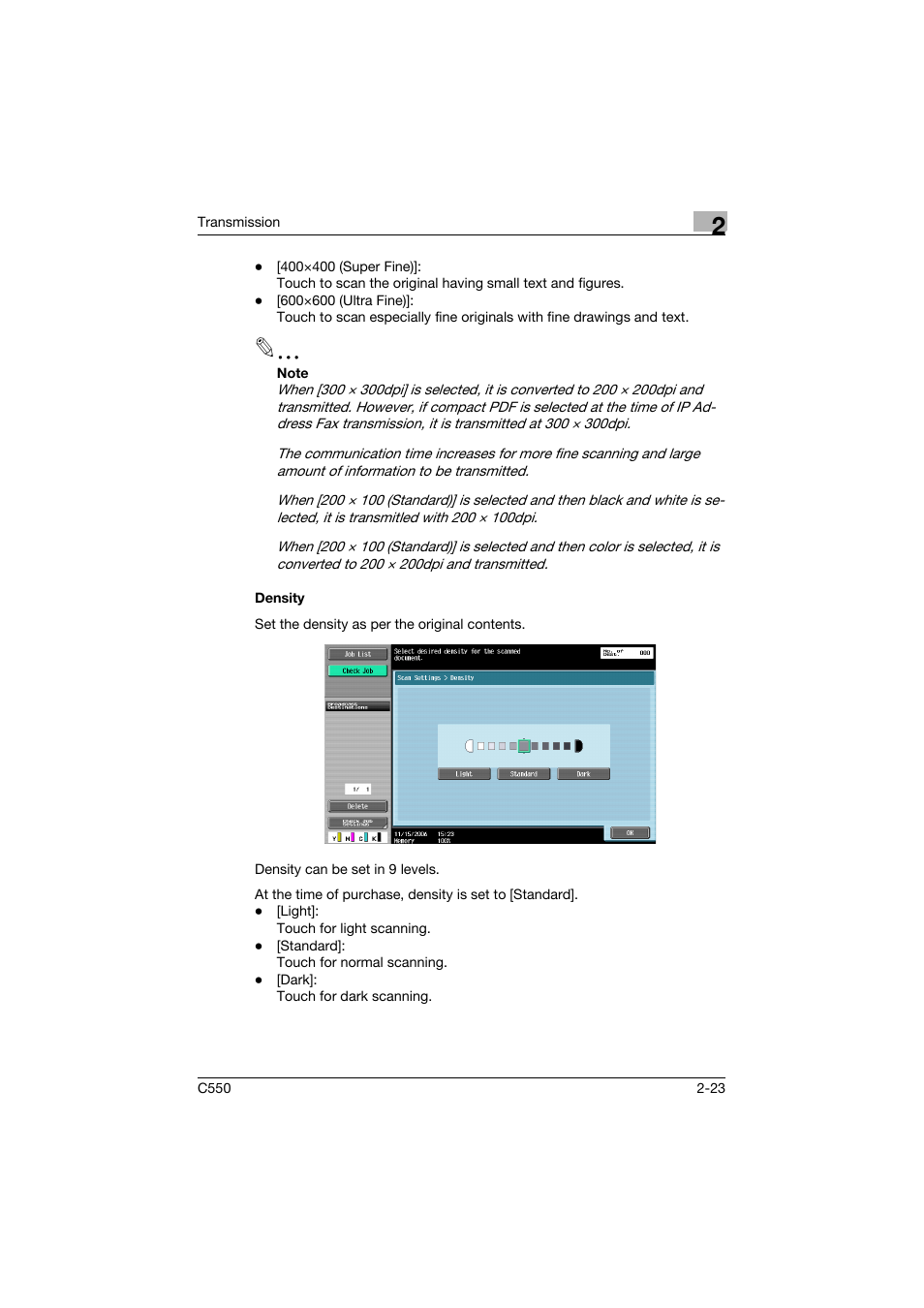 Density, Density -23 | Konica Minolta bizhub C550 User Manual | Page 67 / 403