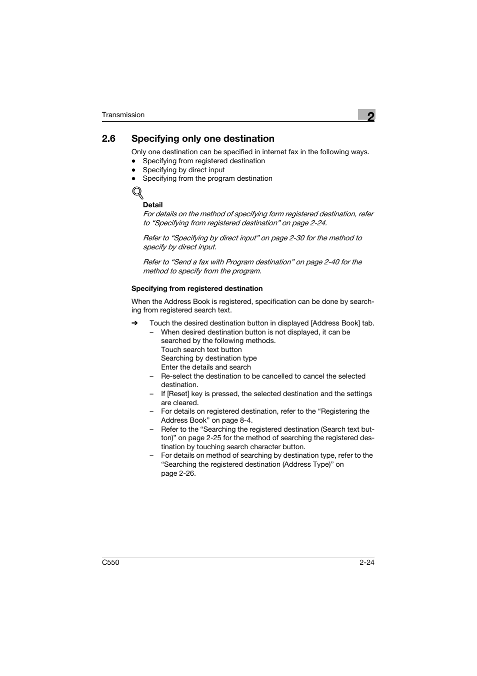 6 specifying only one destination, Specifying from registered destination, Specifying only one destination -24 | Specifying from registered destination -24 | Konica Minolta bizhub C550 User Manual | Page 68 / 403