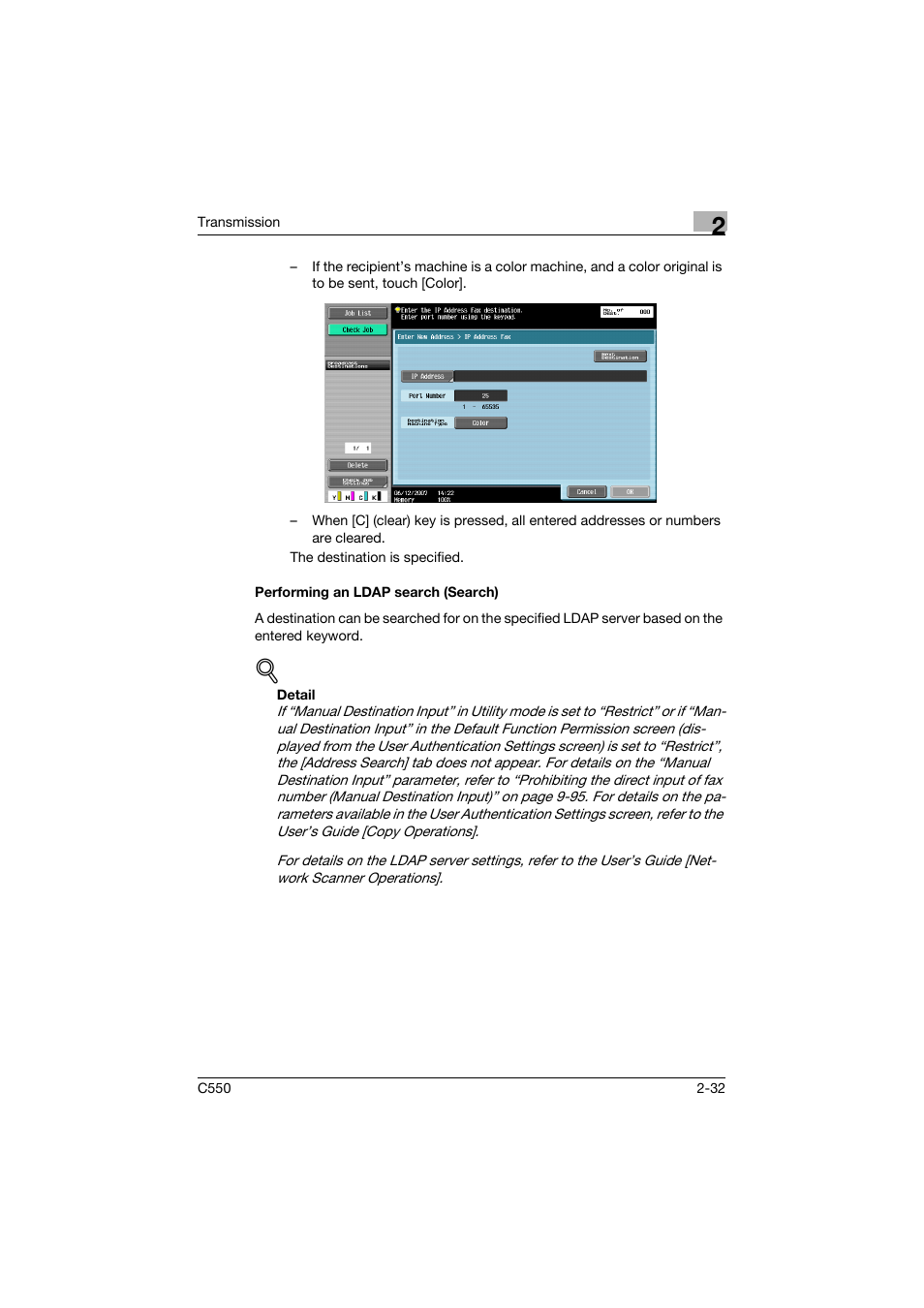 Performing an ldap search (search), Performing an ldap search (search) -32 | Konica Minolta bizhub C550 User Manual | Page 76 / 403