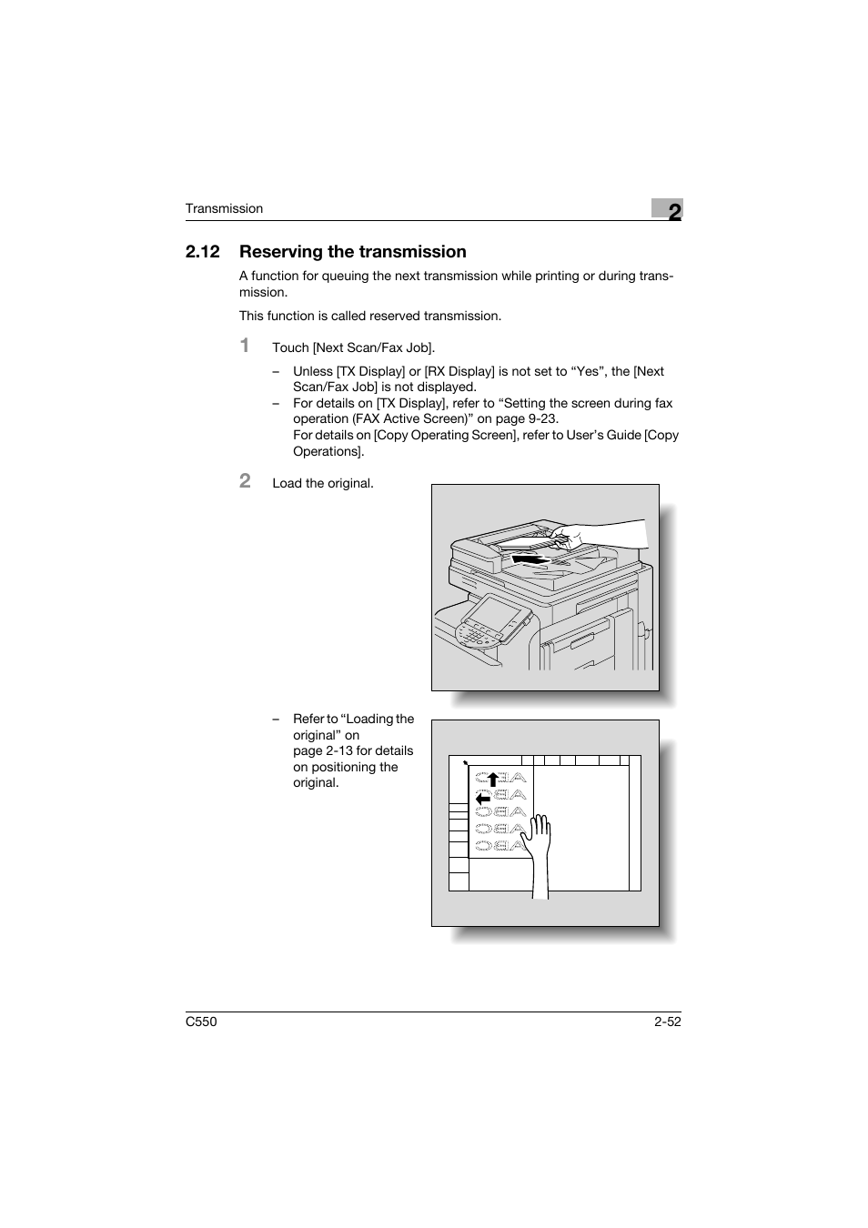 12 reserving the transmission, Reserving the transmission -52 | Konica Minolta bizhub C550 User Manual | Page 96 / 403