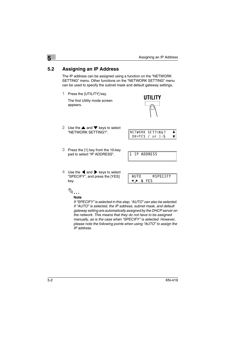 2 assigning an ip address, Assigning an ip address -2 | Konica Minolta KN-419 User Manual | Page 25 / 52