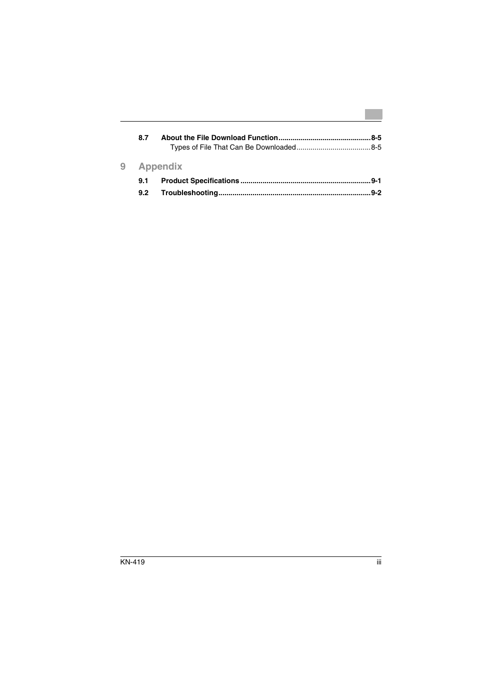 9appendix | Konica Minolta KN-419 User Manual | Page 4 / 52