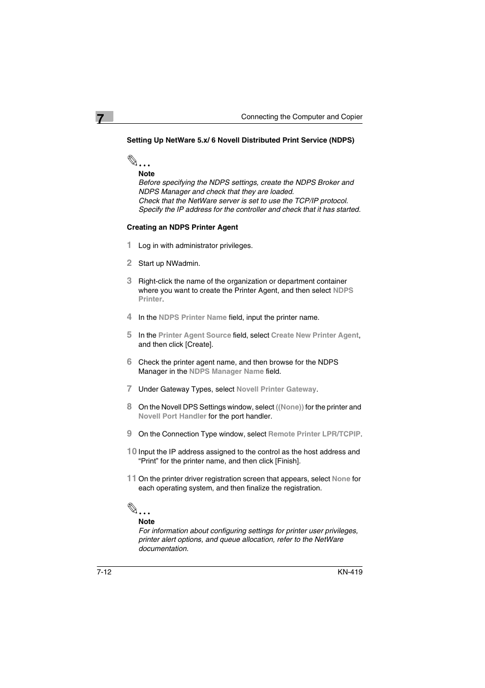 Creating an ndps printer agent | Konica Minolta KN-419 User Manual | Page 41 / 52