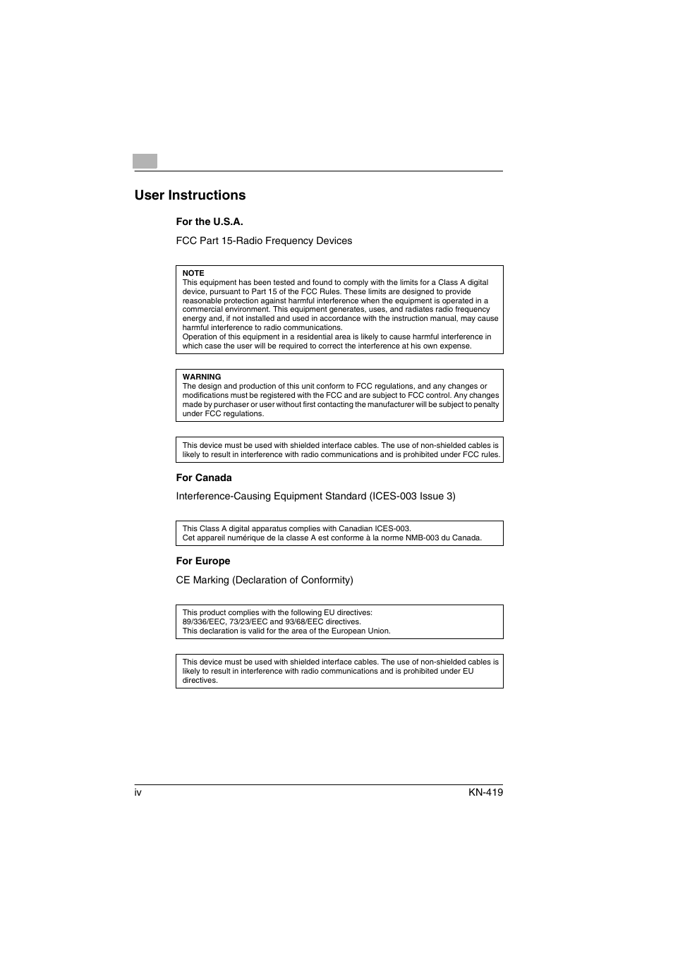 User instructions | Konica Minolta KN-419 User Manual | Page 5 / 52