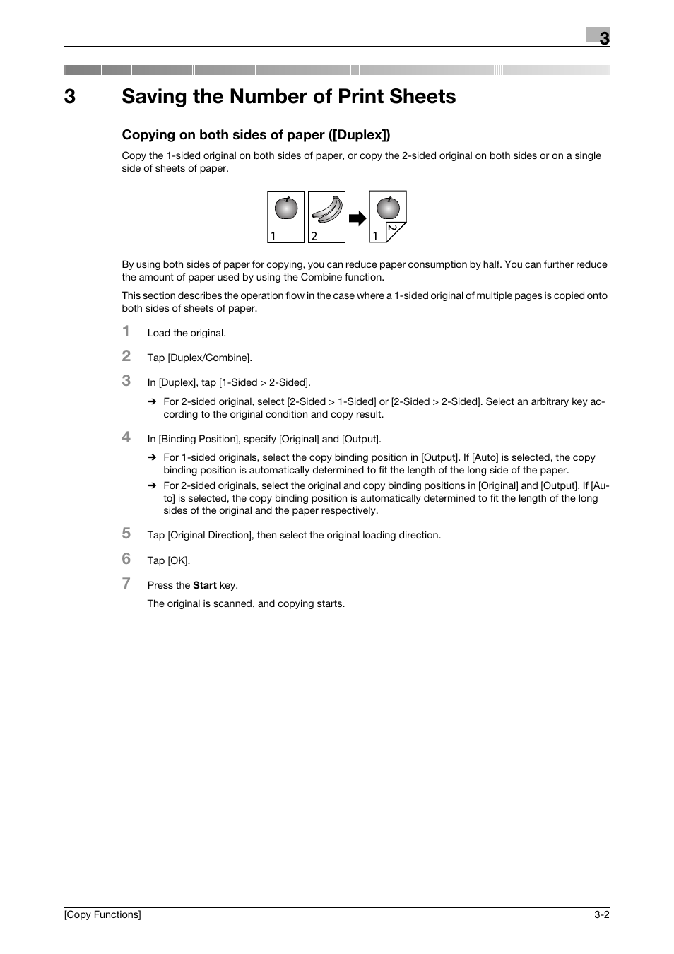 3 saving the number of print sheets, Copying on both sides of paper ([duplex]), Saving the number of print sheets | Copying on both sides of paper ([duplex]) -2, 3saving the number of print sheets | Konica Minolta bizhub 4750 User Manual | Page 16 / 30