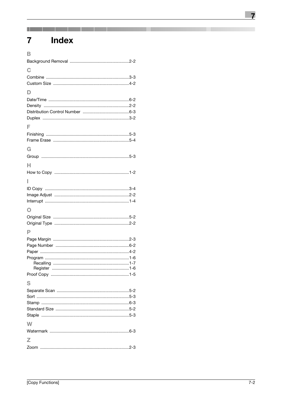 7 index, Index, 7index | Konica Minolta bizhub 4750 User Manual | Page 29 / 30