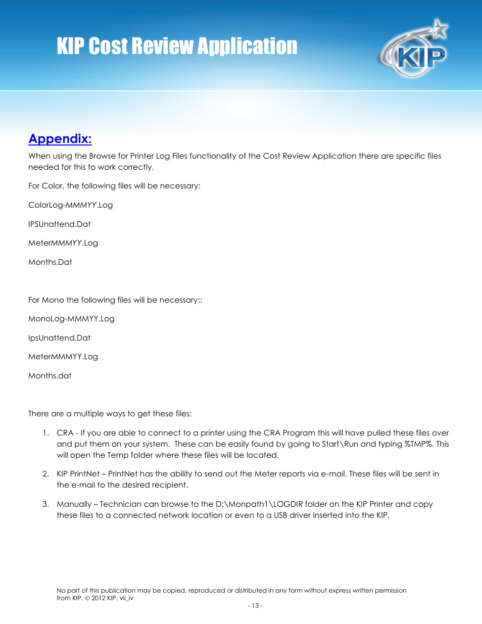 Kip cost review application, Appendix | Konica Minolta KIP 7100 User Manual | Page 14 / 14