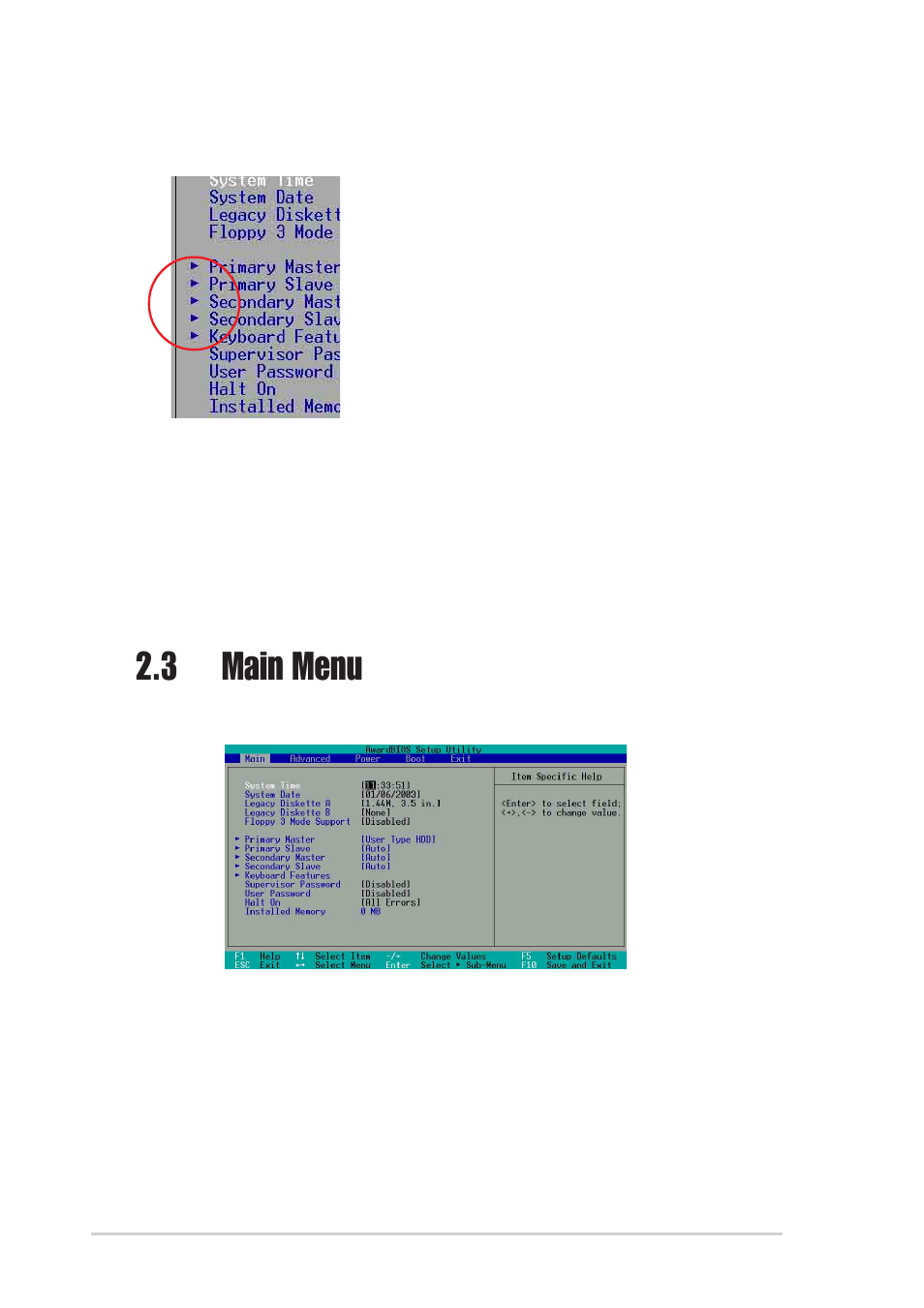 3 main menu | Asus A7V8X-X User Manual | Page 40 / 64