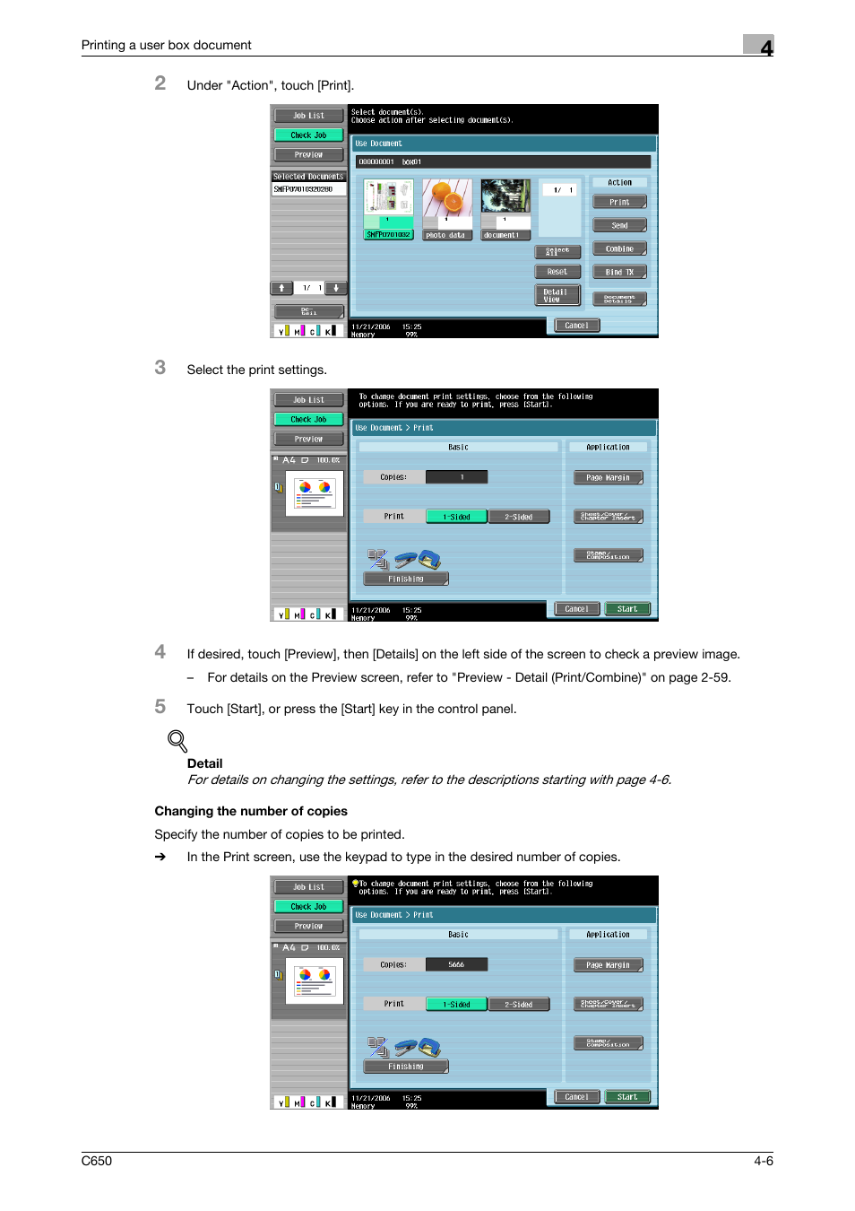 Changing the number of copies, Changing the number of copies -6, P. 4-6 | Konica Minolta bizhub C650 User Manual | Page 107 / 280