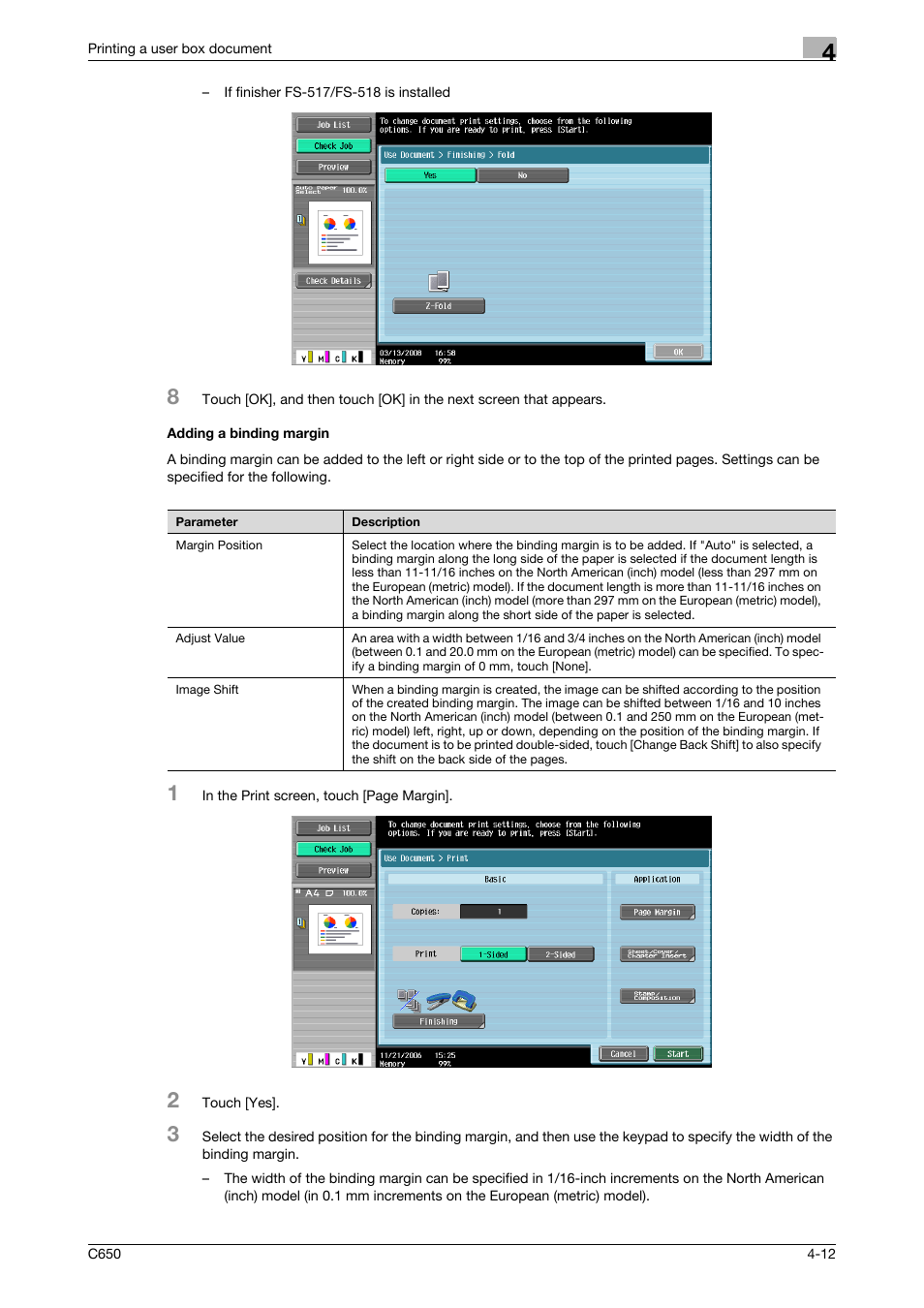 Adding a binding margin, Adding a binding margin -12, P. 4-12 | Konica Minolta bizhub C650 User Manual | Page 113 / 280