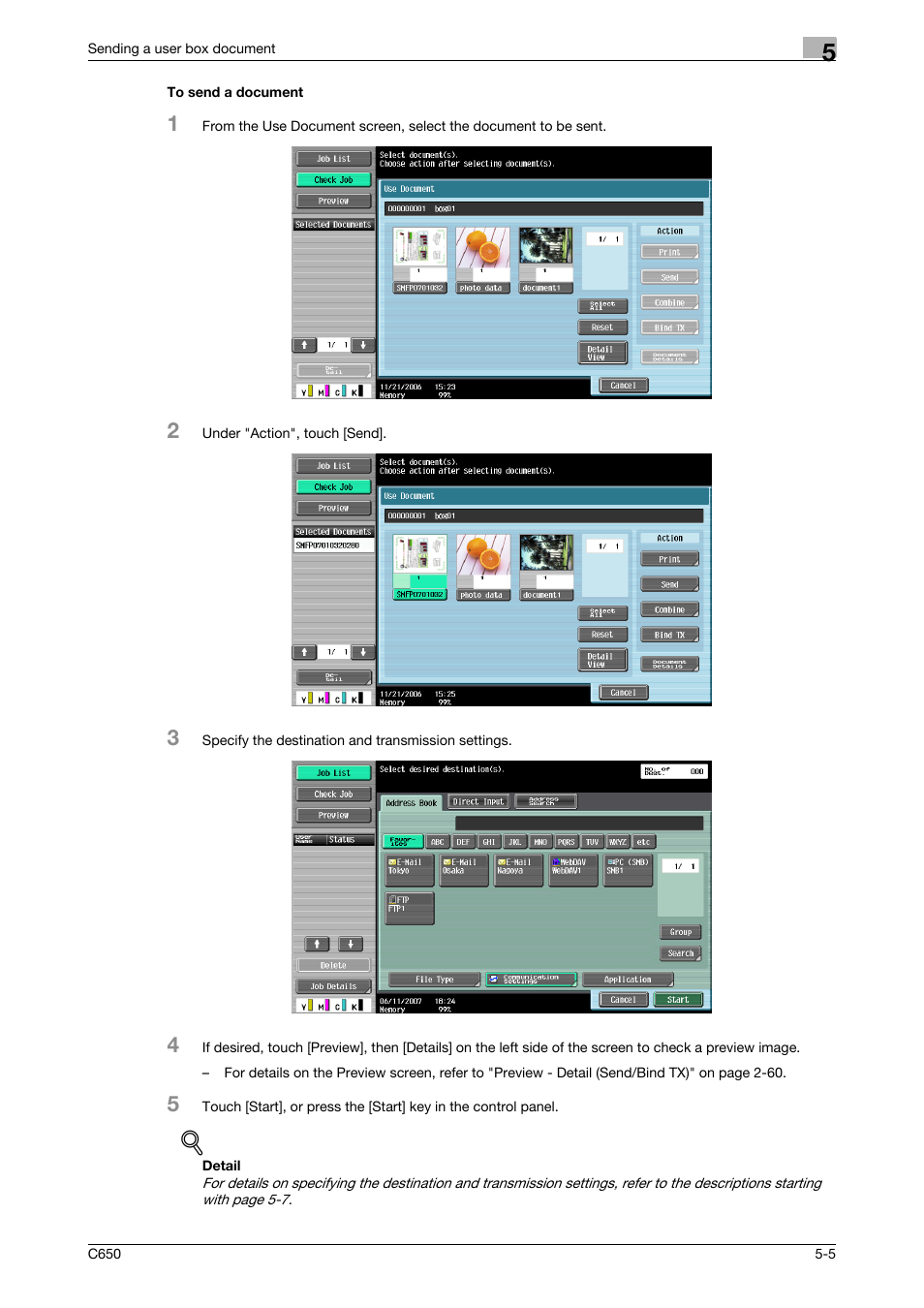 To send a document, To send a document -5 | Konica Minolta bizhub C650 User Manual | Page 161 / 280