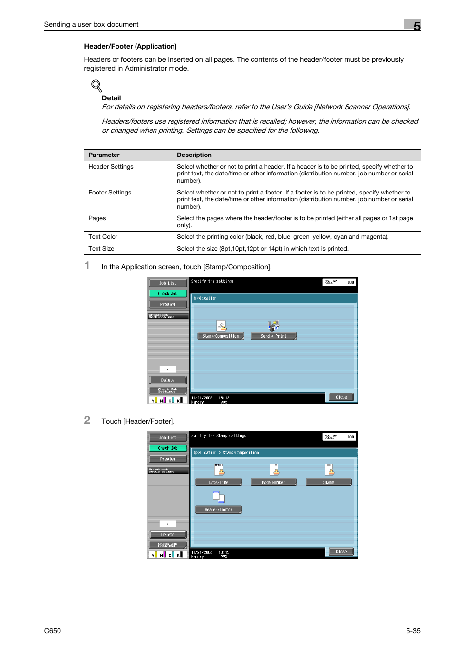 Header/footer (application), Header/footer (application) -35 | Konica Minolta bizhub C650 User Manual | Page 191 / 280