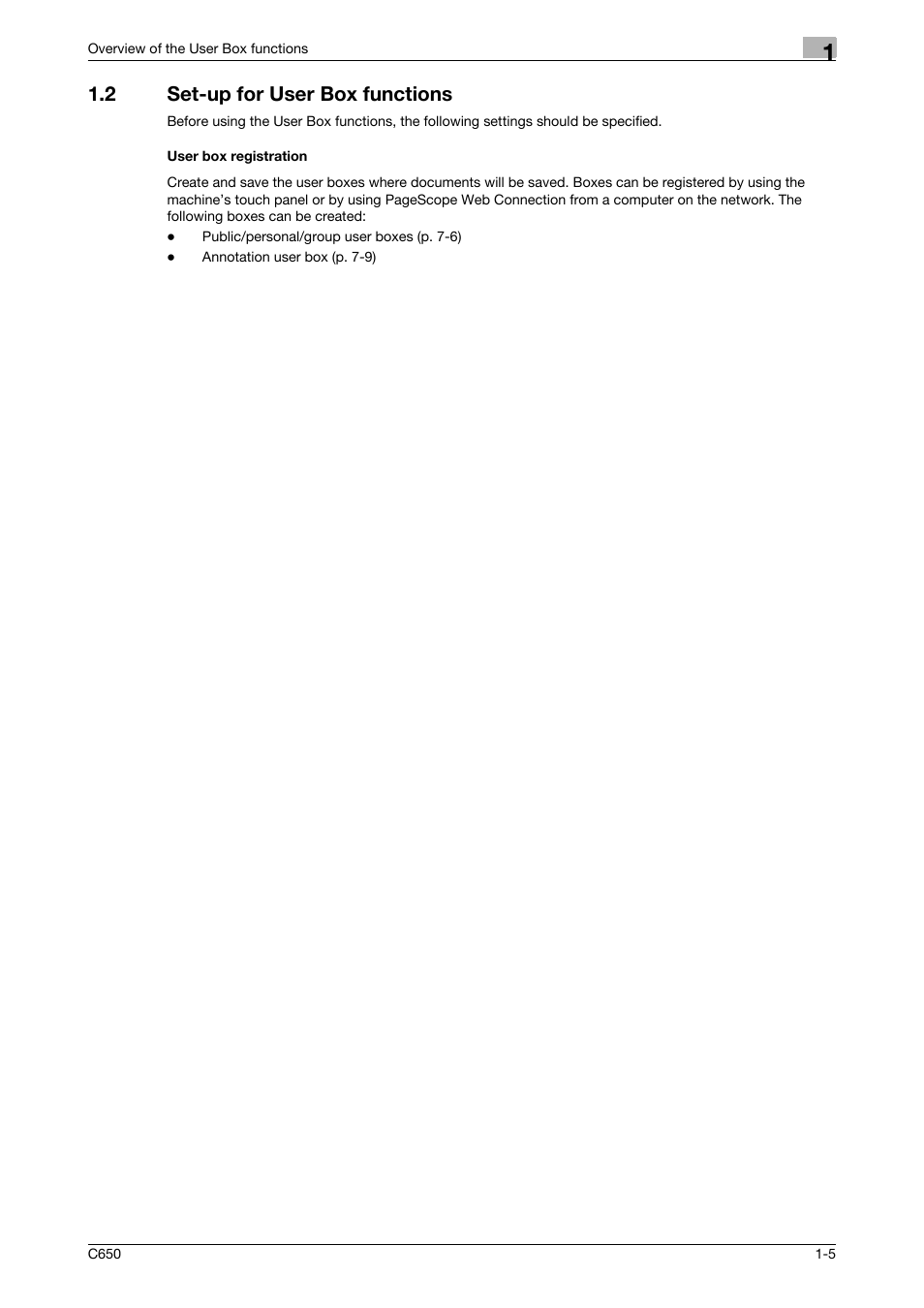 2 set-up for user box functions, User box registration | Konica Minolta bizhub C650 User Manual | Page 20 / 280