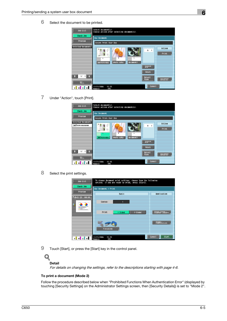 To print a document (mode 2), To print a document (mode 2) -5 | Konica Minolta bizhub C650 User Manual | Page 207 / 280