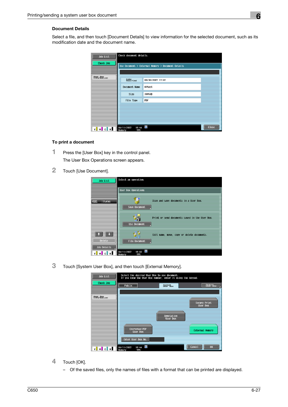 Document details, To print a document, Document details -27 to print a document -27 | Konica Minolta bizhub C650 User Manual | Page 229 / 280