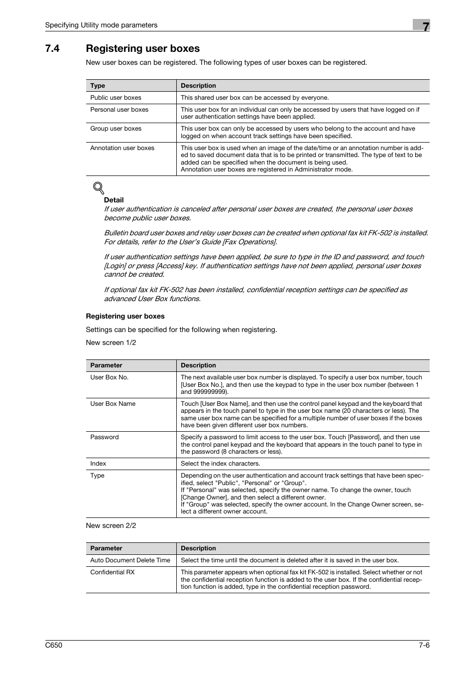 4 registering user boxes, Registering user boxes | Konica Minolta bizhub C650 User Manual | Page 236 / 280