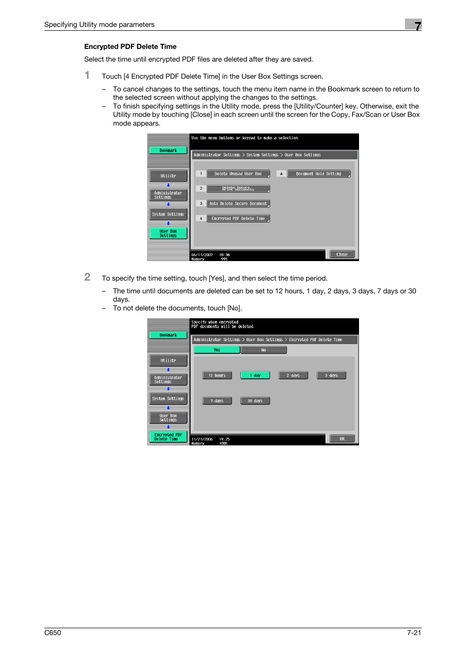 Encrypted pdf delete time, Encrypted pdf delete time -21 | Konica Minolta bizhub C650 User Manual | Page 251 / 280