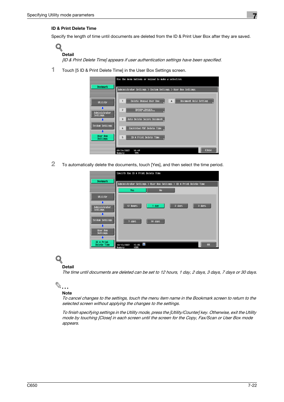 Id & print delete time, Id & print delete time -22 | Konica Minolta bizhub C650 User Manual | Page 252 / 280