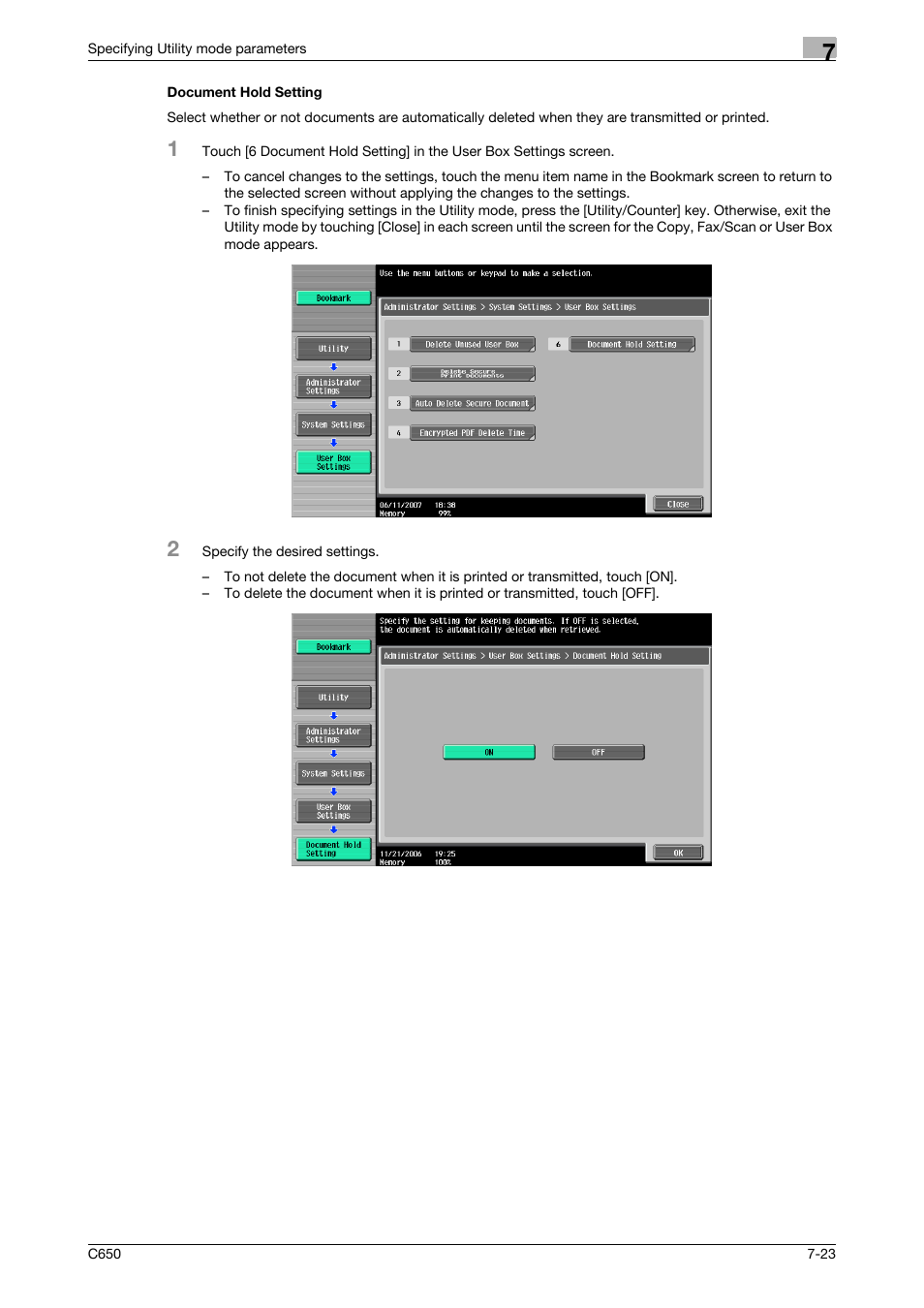 Document hold setting, Document hold setting -23 | Konica Minolta bizhub C650 User Manual | Page 253 / 280