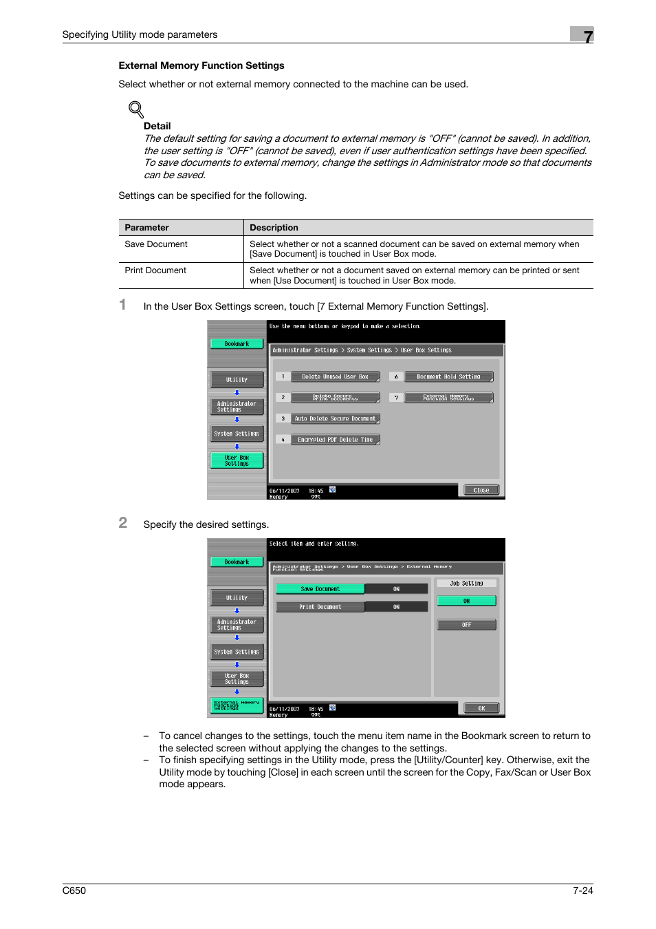 External memory function settings, External memory function settings -24 | Konica Minolta bizhub C650 User Manual | Page 254 / 280