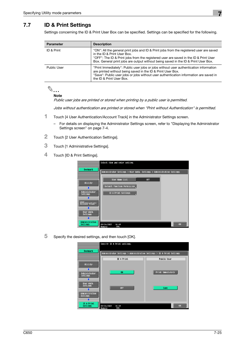 7 id & print settings, Id & print settings -25 | Konica Minolta bizhub C650 User Manual | Page 255 / 280