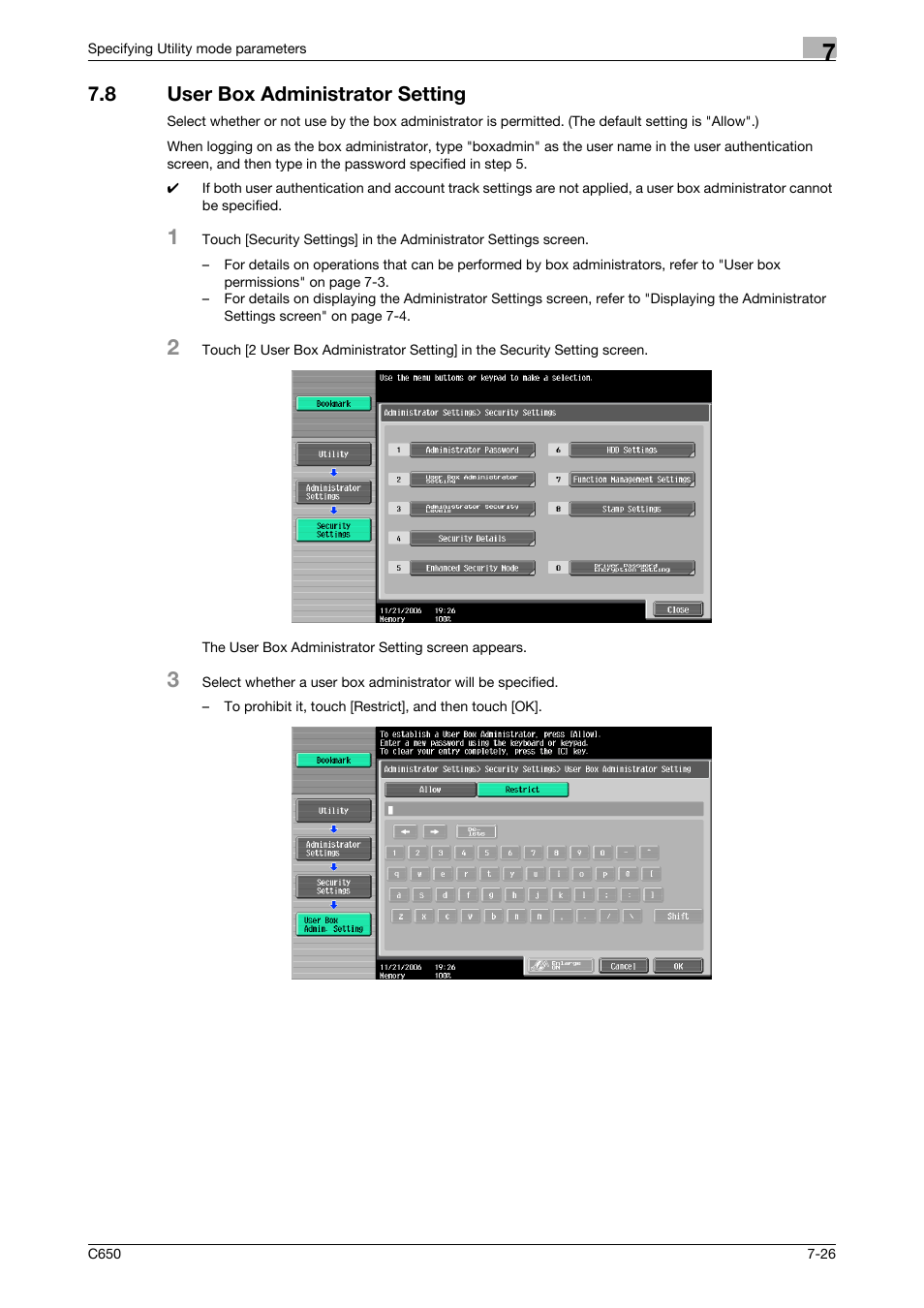 8 user box administrator setting, User box administrator setting -26 | Konica Minolta bizhub C650 User Manual | Page 256 / 280