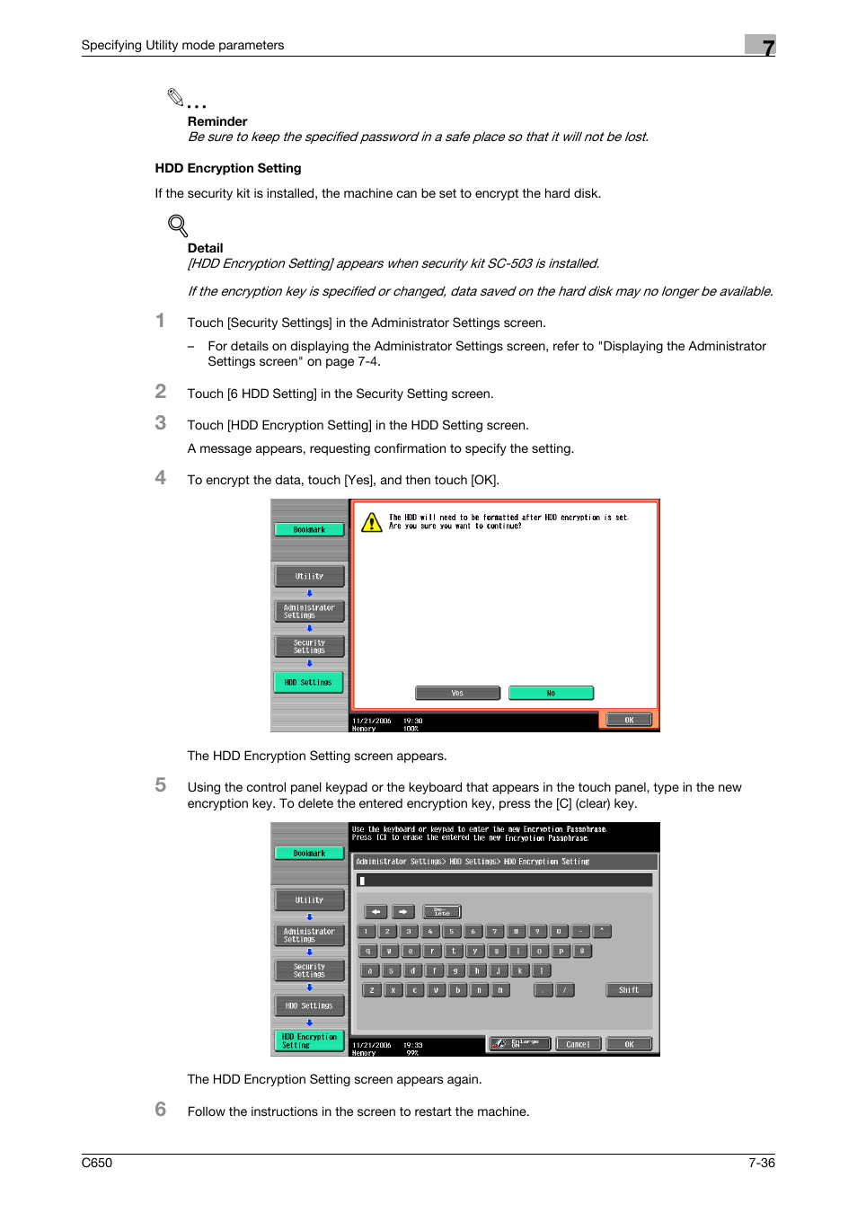 Hdd encryption setting, Hdd encryption setting -36 | Konica Minolta bizhub C650 User Manual | Page 266 / 280