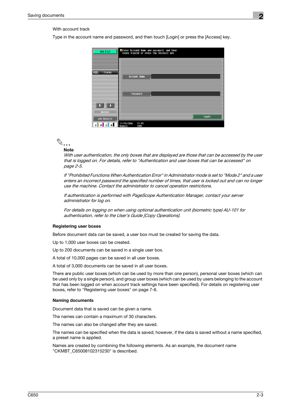 Registering user boxes, Naming documents, Registering user boxes -3 naming documents -3 | Konica Minolta bizhub C650 User Manual | Page 28 / 280