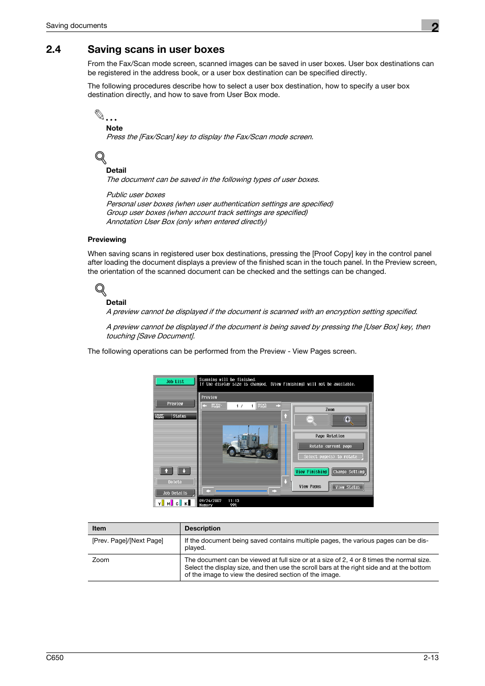 4 saving scans in user boxes, Previewing, Saving scans in user boxes -13 previewing -13 | Konica Minolta bizhub C650 User Manual | Page 38 / 280