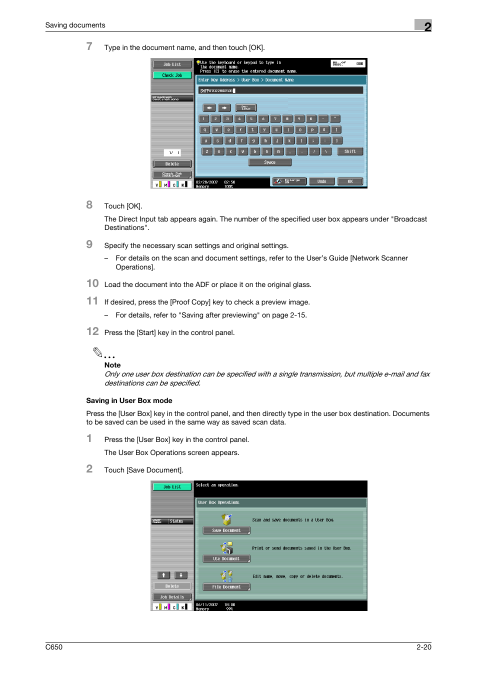 Saving in user box mode, Saving in user box mode -20 | Konica Minolta bizhub C650 User Manual | Page 45 / 280