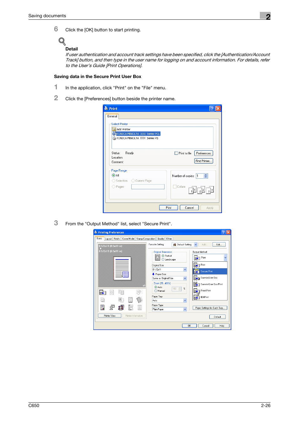 Saving data in the secure print user box, Saving data in the secure print user box -26 | Konica Minolta bizhub C650 User Manual | Page 51 / 280