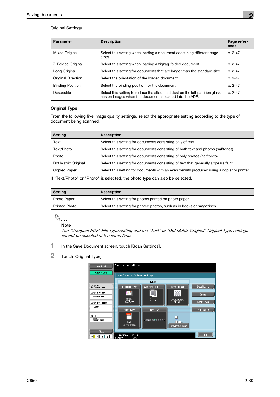 Original type, Original type -30, P. 2-30 | Konica Minolta bizhub C650 User Manual | Page 55 / 280