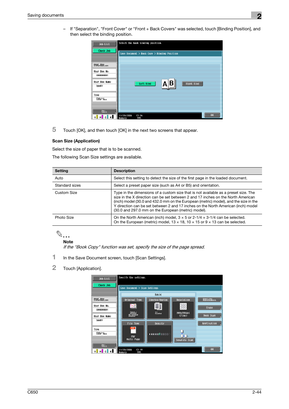 Scan size (application), Scan size (application) -44, P. 2-44 | Konica Minolta bizhub C650 User Manual | Page 69 / 280