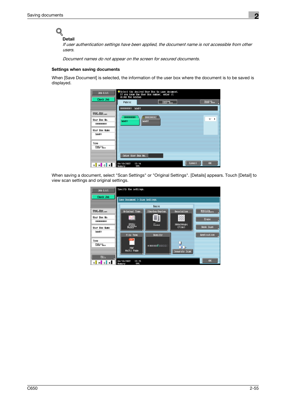 Settings when saving documents, Settings when saving documents -55 | Konica Minolta bizhub C650 User Manual | Page 80 / 280