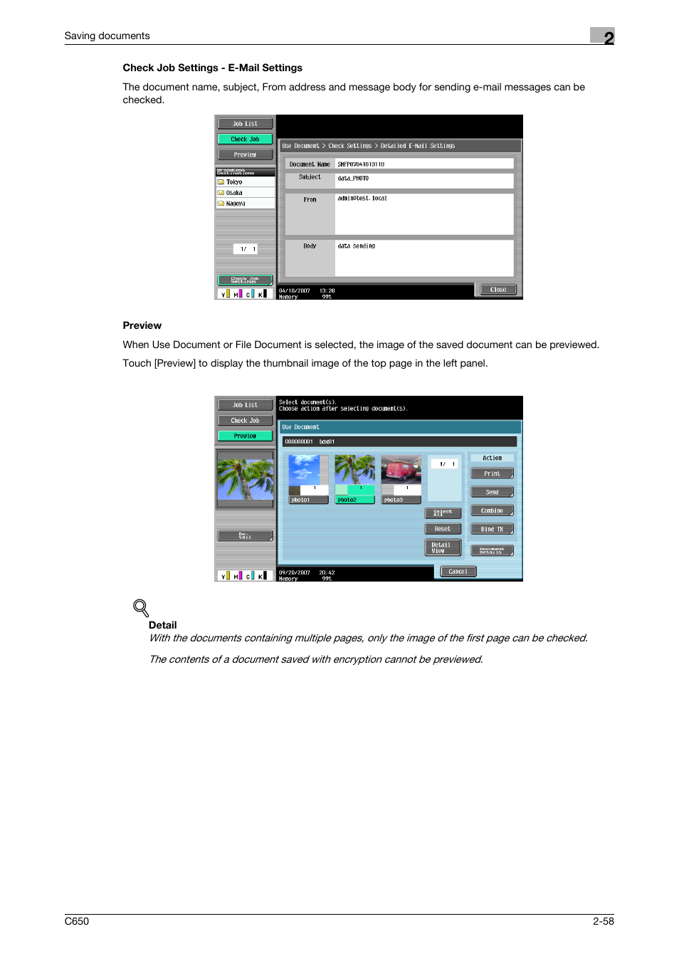 Check job settings - e-mail settings, Preview | Konica Minolta bizhub C650 User Manual | Page 83 / 280