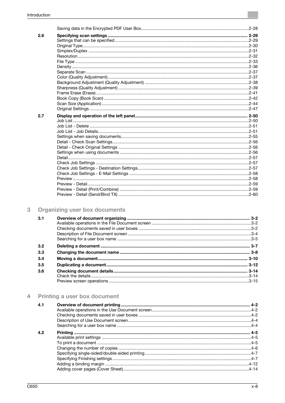 3organizing user box documents, 4printing a user box document | Konica Minolta bizhub C650 User Manual | Page 9 / 280