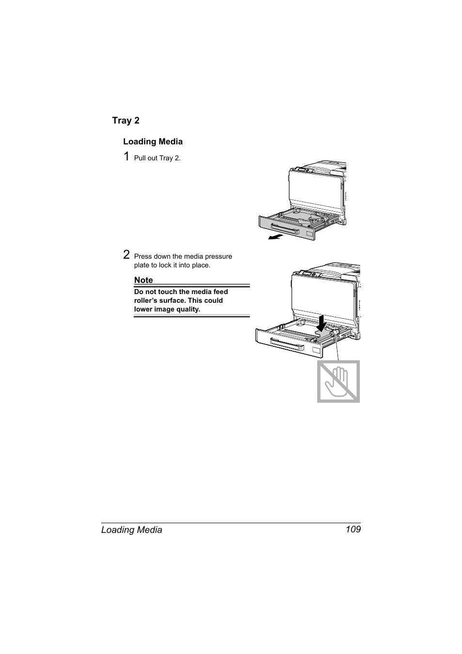 Tray 2, Loading media, Tray 2 109 | Loading media 109 | Konica Minolta magicolor 7450 II grafx User Manual | Page 123 / 252