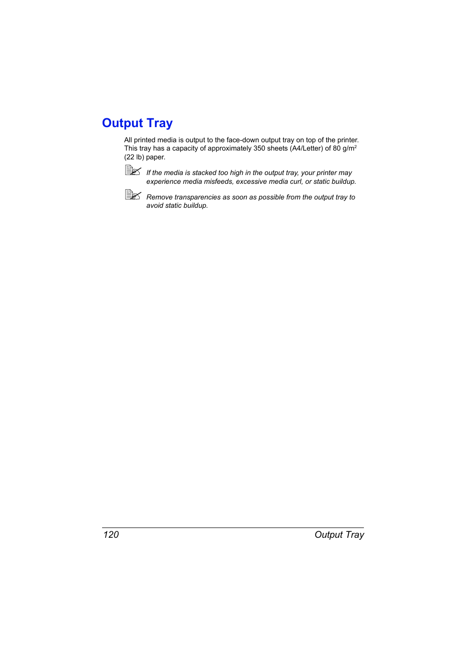 Output tray, Output tray 120 | Konica Minolta magicolor 7450 II grafx User Manual | Page 134 / 252