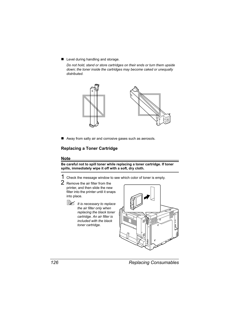 Replacing a toner cartridge, Replacing a toner cartridge 126 | Konica Minolta magicolor 7450 II grafx User Manual | Page 140 / 252