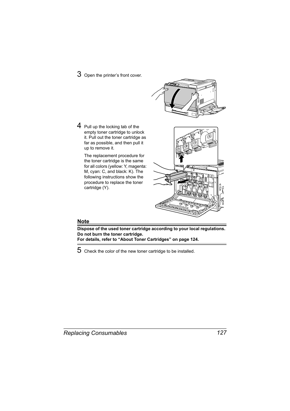 Replacing consumables 127 | Konica Minolta magicolor 7450 II grafx User Manual | Page 141 / 252