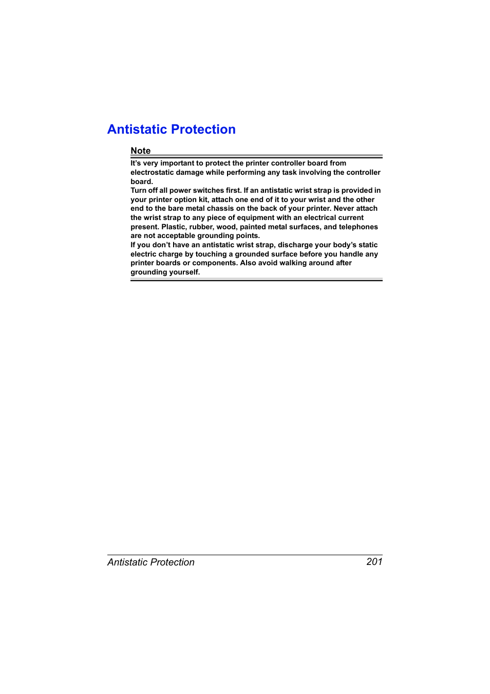 Antistatic protection, Antistatic protection 201 | Konica Minolta magicolor 7450 II grafx User Manual | Page 215 / 252