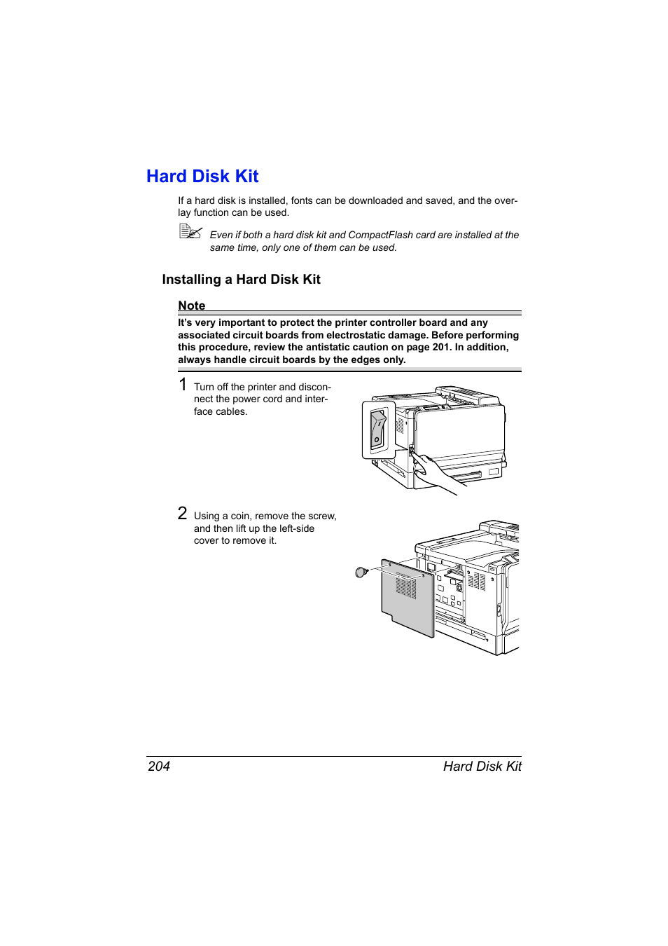 Hard disk kit, Installing a hard disk kit, Hard disk kit 204 | Installing a hard disk kit 204 | Konica Minolta magicolor 7450 II grafx User Manual | Page 218 / 252