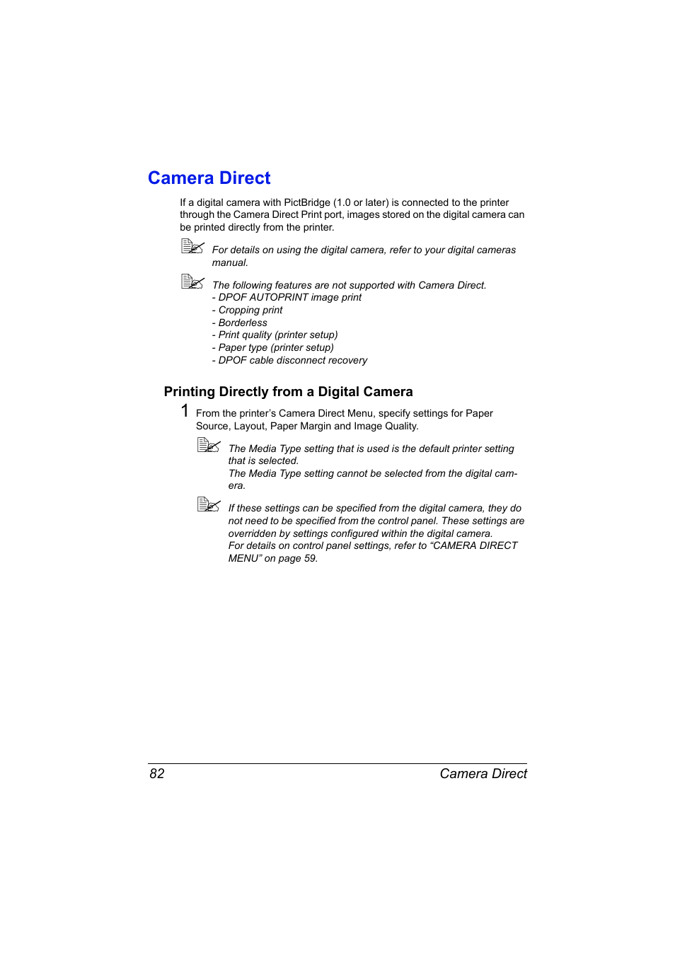 Camera direct, Printing directly from a digital camera, Camera direct 82 | Printing directly from a digital camera 82 | Konica Minolta magicolor 7450 II grafx User Manual | Page 96 / 252