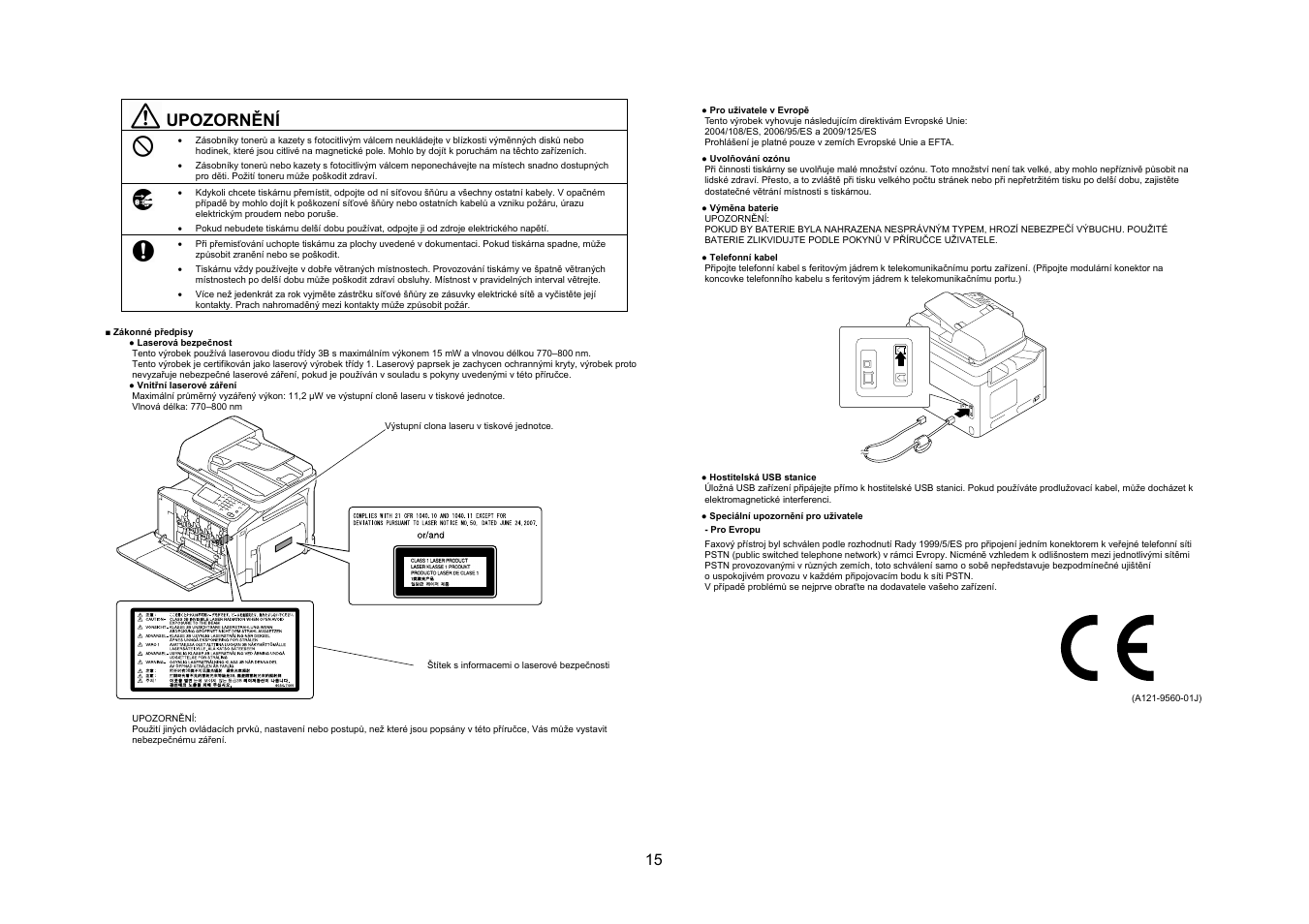 Upozornění | Konica Minolta bizhub C35 User Manual | Page 16 / 49