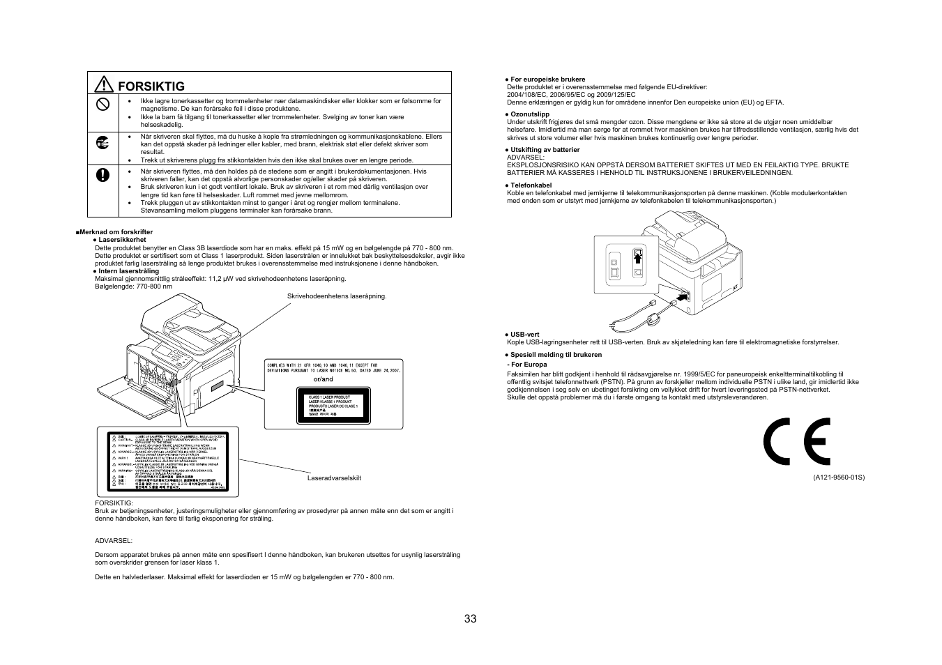 Forsiktig | Konica Minolta bizhub C35 User Manual | Page 34 / 49