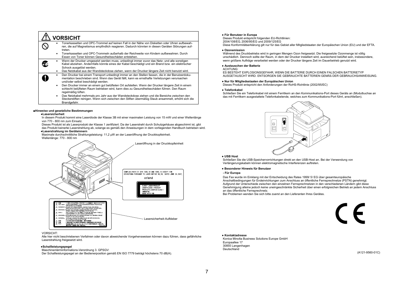 Vorsicht | Konica Minolta bizhub C35 User Manual | Page 8 / 49